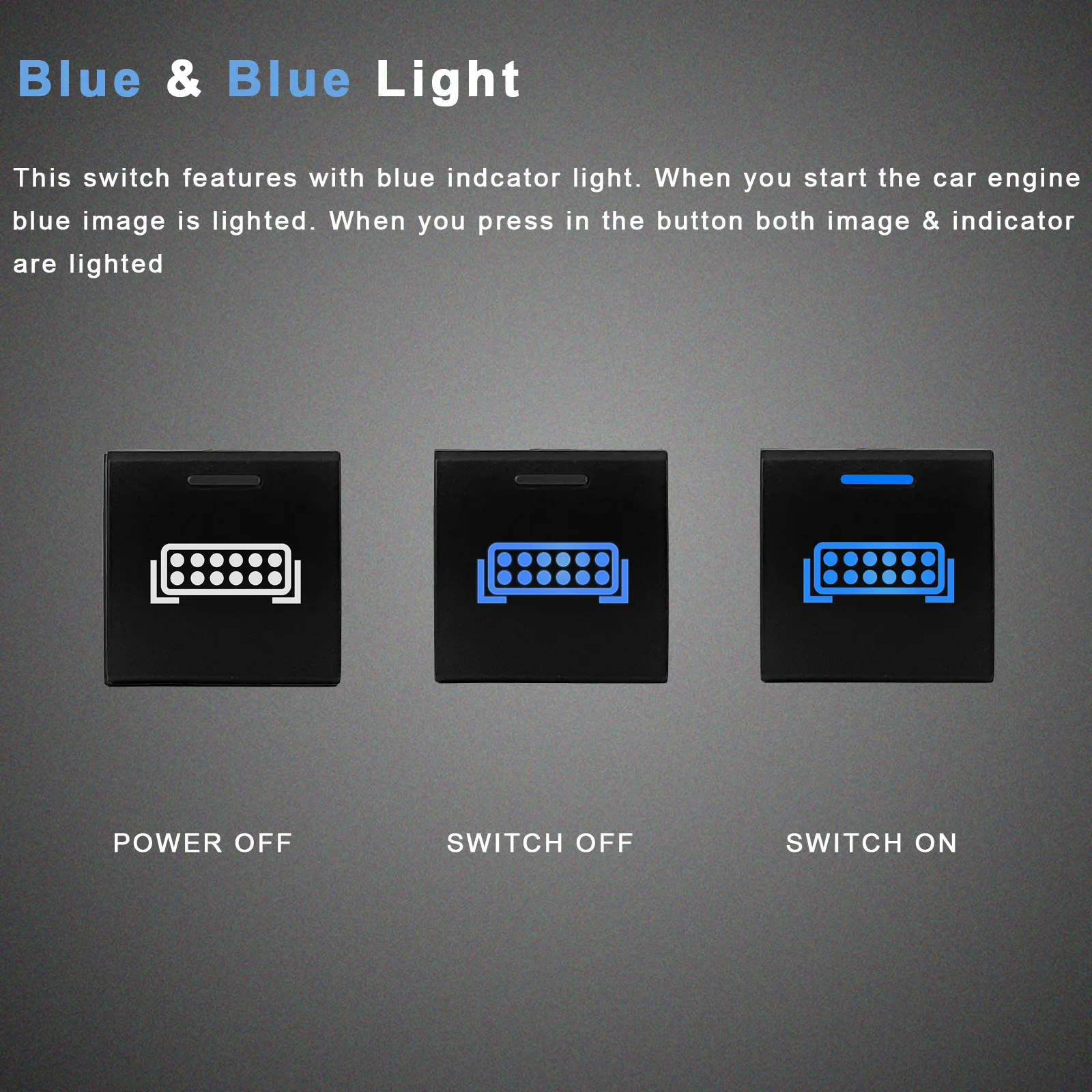 Push Button Switch 12V Blue Led Light 22x22mm Radar Parking USB Charger for Toyota LandCruiser Prado Camry RAV4 Corolla Hiace