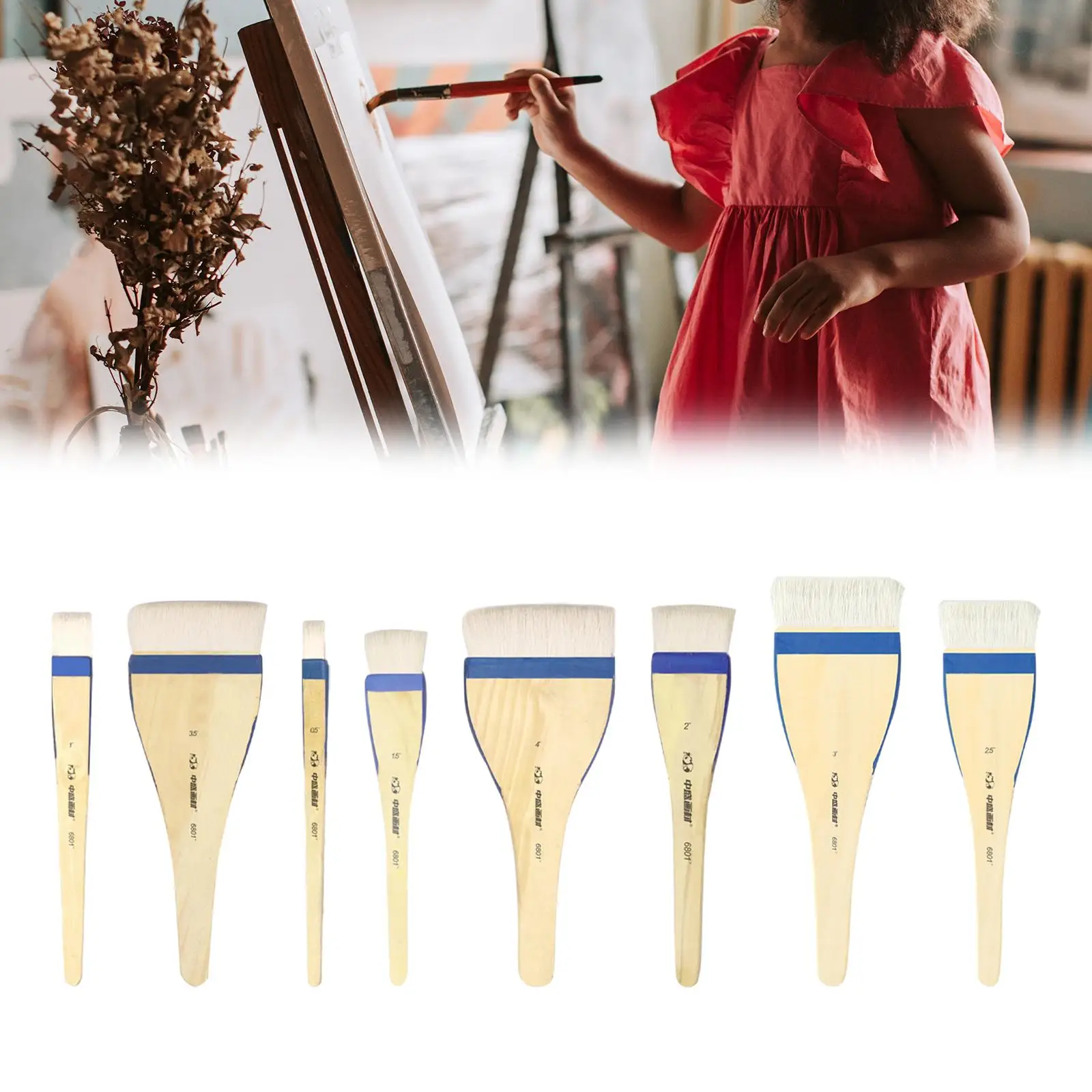 8 Pieces Goats Hair Watercolor Paint Brush Wood Artists Paintbrushes for Oil