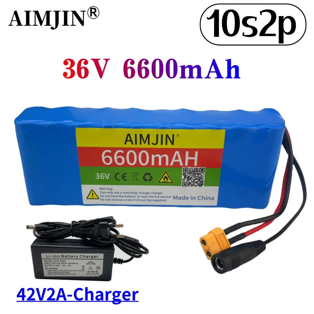 New 10S2P 18650 36V 6.6Ah lithium battery pack with built-in BMS, suitable for electric scooters bicycles ，with chargers