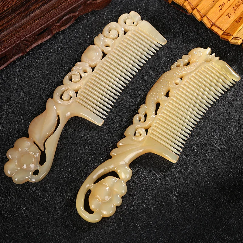 Genuine pure croissant engraving comb, anti-static hair comb