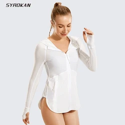 SYROKAN costume da bagno da spiaggia da donna Surf Rash Guard Full Zip Up felpa con cappuccio maniche lunghe top da allenamento