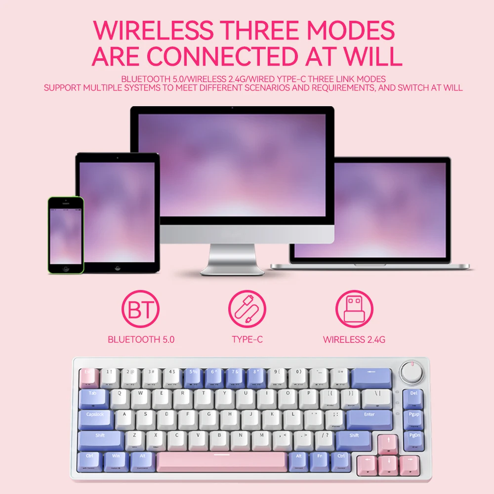 Imagem -03 - Zifiend Za68 Pro Teclado Mecânico para Jogos Botão Rgb Controle de Luz Modos sem Fio Bluetooth 2.4ghz 68 Teclas 65 Teclado