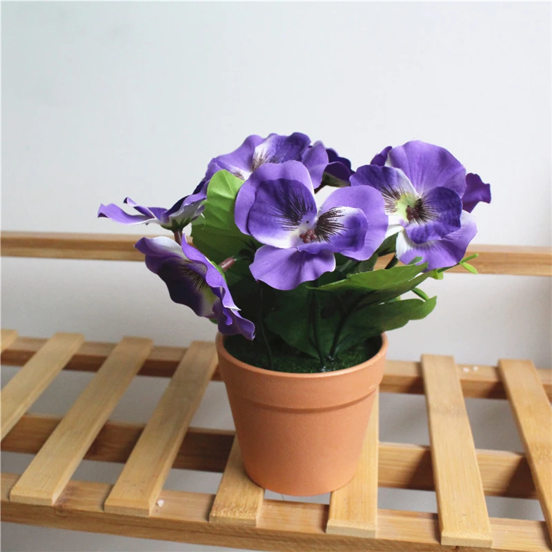 1 Set Artificial Silk Flower Pansy Bonsai Simulates Plant with Plastic Potted New Year Wedding Party Home Decor