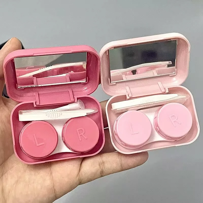 Hello Kitty Lens Case para Meninas, Anime Sanrio, Espelho Portátil, Lentes De Contato, Viagem, Presente De Aniversário, Desenhos Animados Bonitos