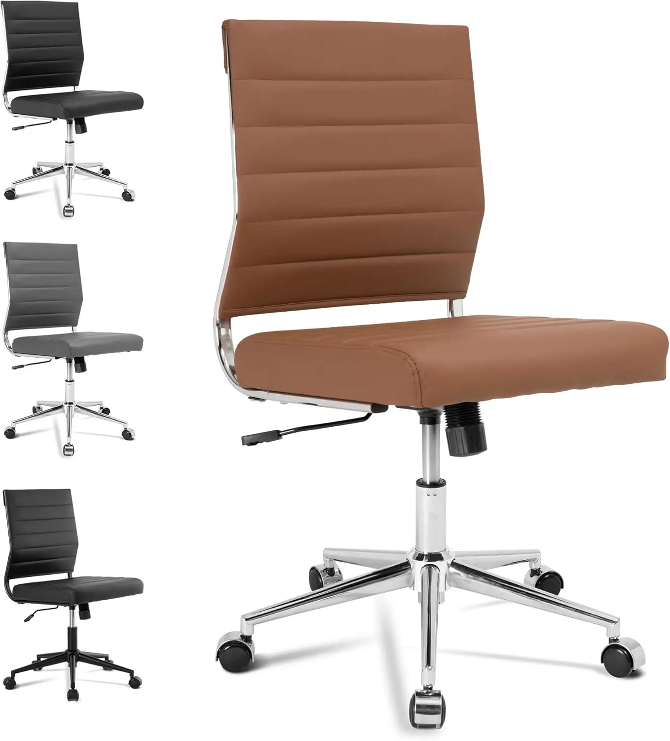 

Brown Arml Office Desk Chair, Mid Ba Ergonomic Swivel Conference Room Chair, Adjustable Height Pu Leather Home Desk Chair,