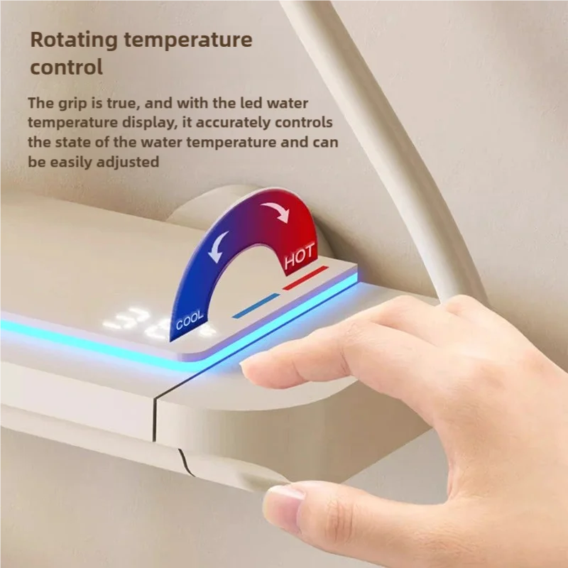 Cream Bathroom Shower System Set Intelligent Digital Display  Shower Ambient Light Effect Hotel Home Shower Set