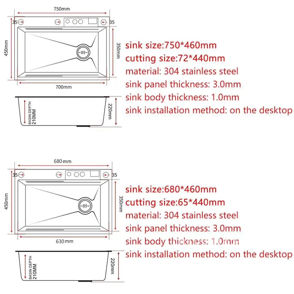 Waterfall Kitchen Sink 304 Stainless Steel Sink Large Single basin With Multifunction LED Waterfall Faucet Above Counter