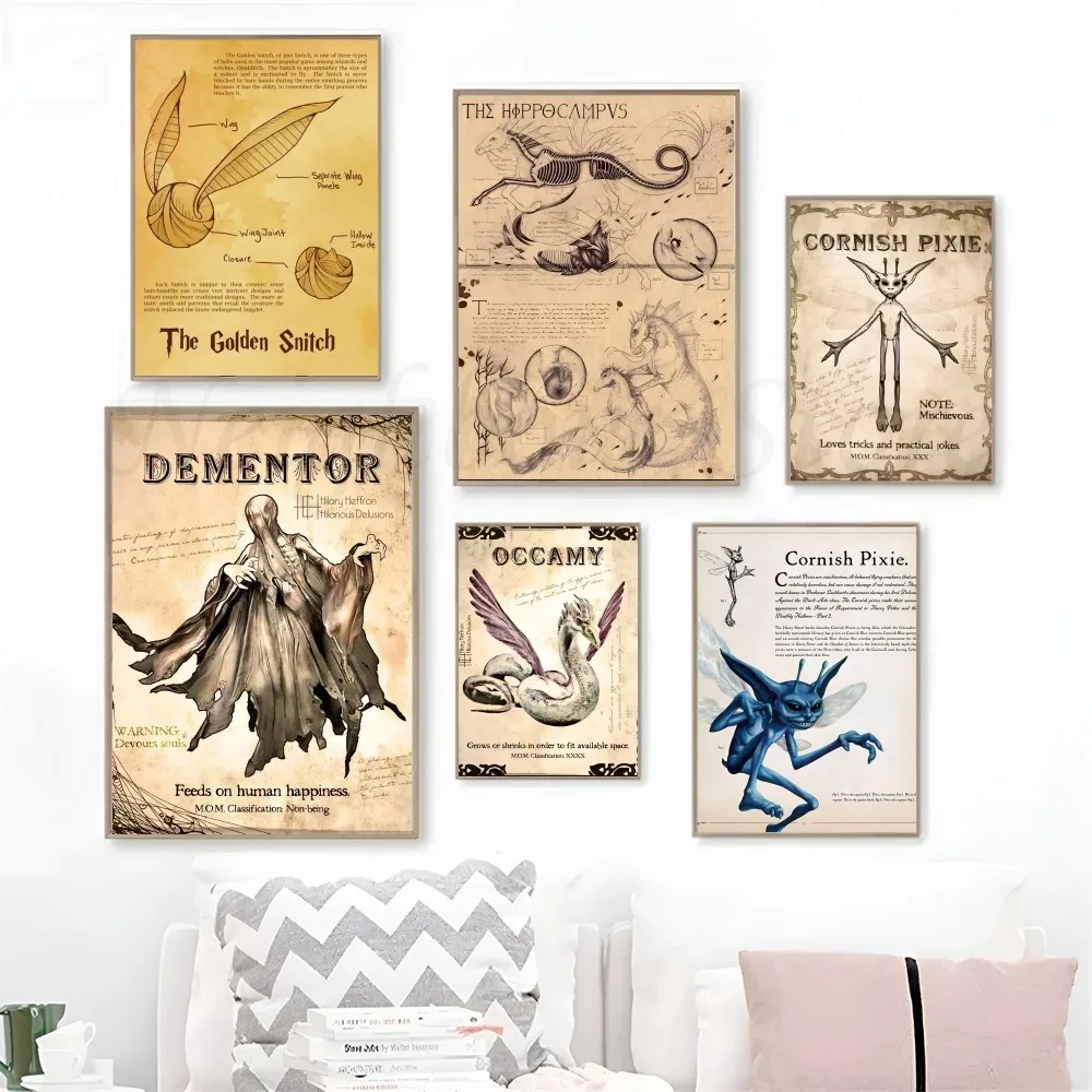 1pc Harry Potter Magical Creatures Dragon Poster Stickers Home Decor Aesthetic Art Mural Room Decor Digital Painting Living Room