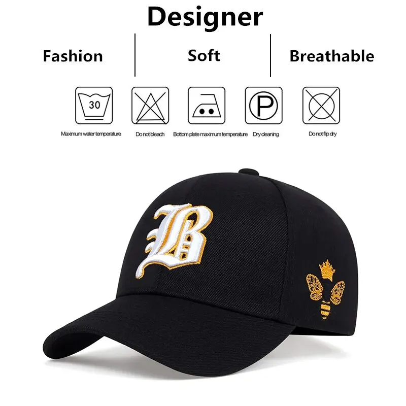 Unisex Gothic Letter Side Bee Embroidery Baseball Caps Spring and Autumn Outdoor Adjustable Casual Hats Sunscreen Hat Sports Cap