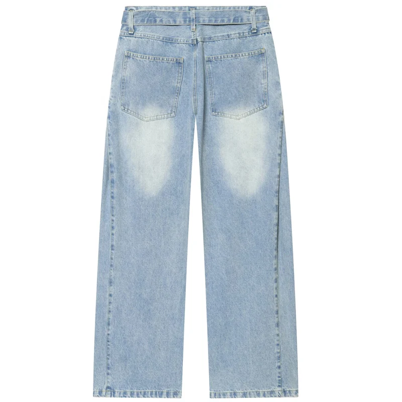 HXAO Blaue Baggy Jeans Damenhose Sommer 2026 Damenmode Mittlere Taille Weites Bein Gürtel Denim Hose Lässige Y2K Streetwear Hose – Detail 5