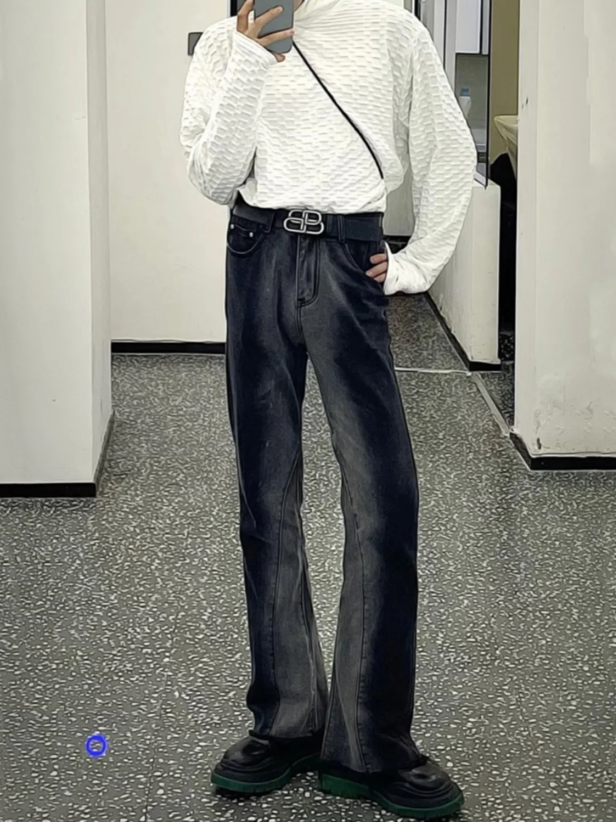 

Мужские джинсы свободного кроя Adient с эффектом окрашивания, слегка расклешенные, длинные брюки, черные, с цветными вставками, прямые джинсовые штаны