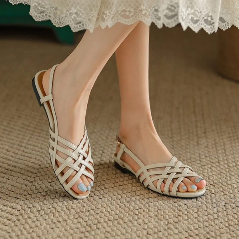 

Summer New Women's Shoes Retro Flat Bottom Roman Sandals for Woman Elegant Open Toe Casual Shoes Designer Shoes Sandalias Mujer