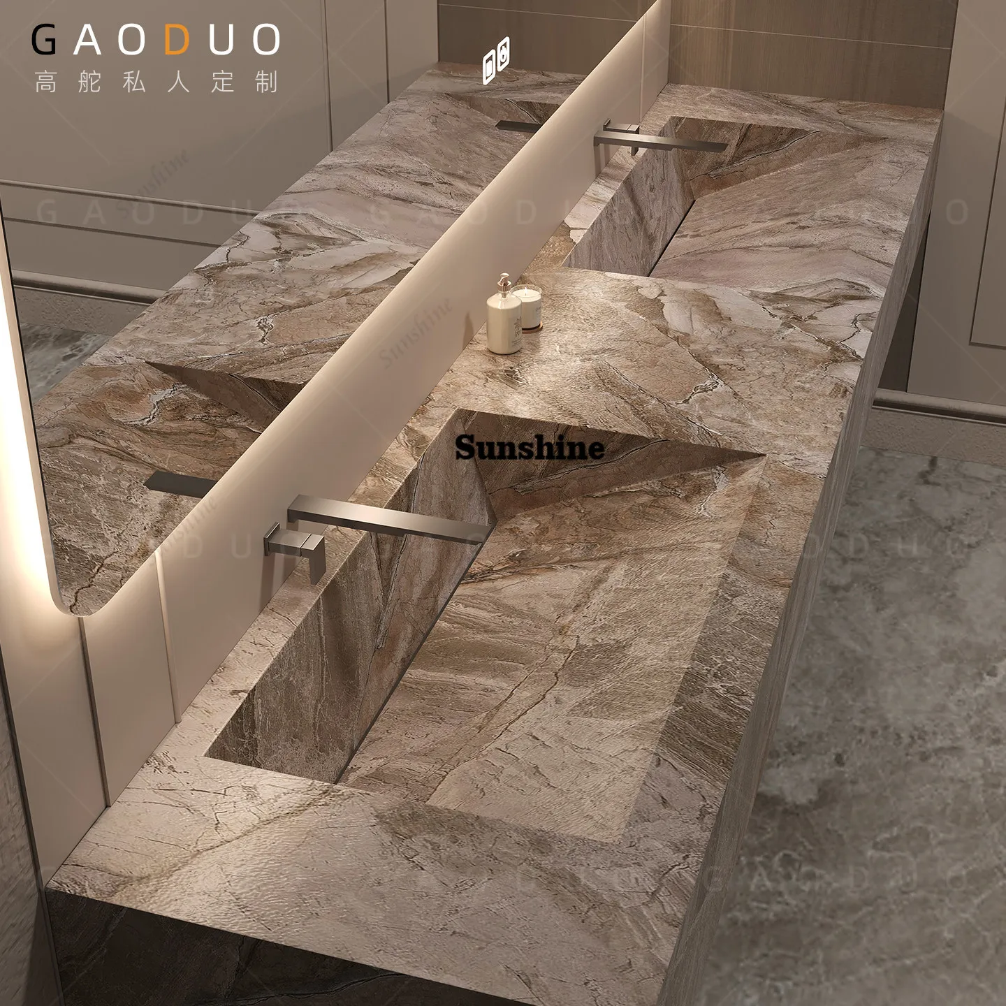 Rock slab integrated seamless basin, bathroom cabinet combined bathroom, public washstand, customized