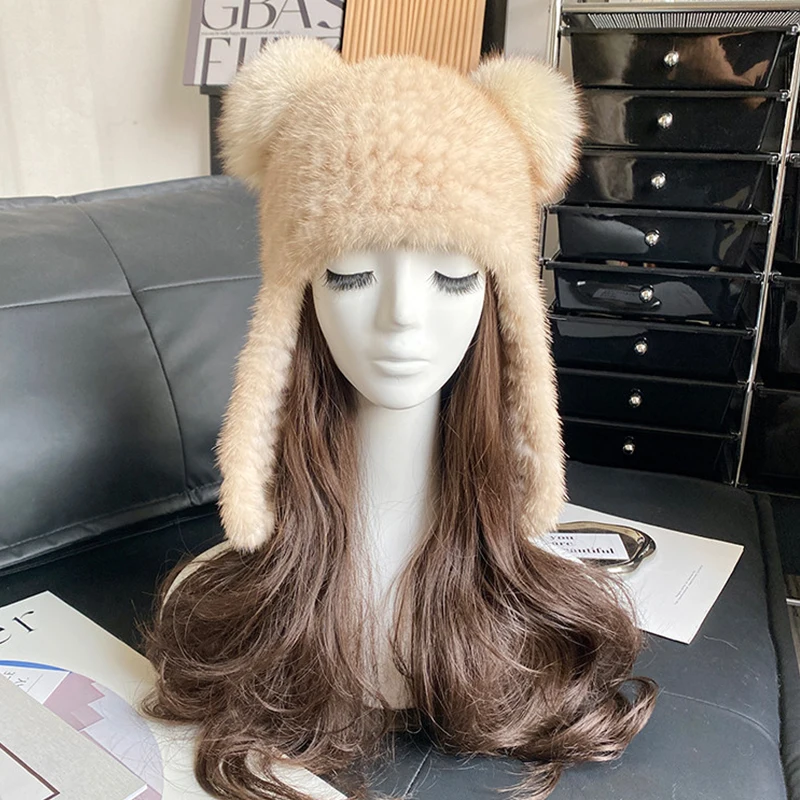 2026 New Model Miss Mink Fur Lei Feng Hat Comfortable Autumn And Winter Cold-proof And Warm Ear-protecting Hat Pullover Hat