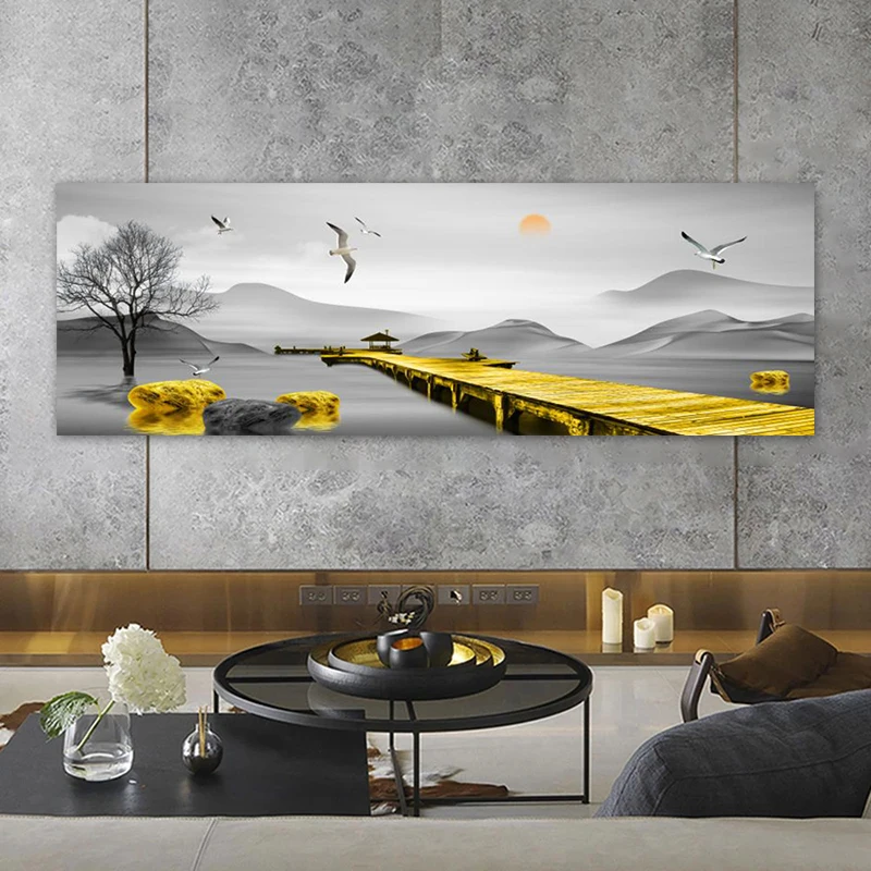 Golden Bridge Posters Canvas Prints Landscape Painting Bird Cuadro Modern Home Decor Wall Art Pictures For Living Room No Frame