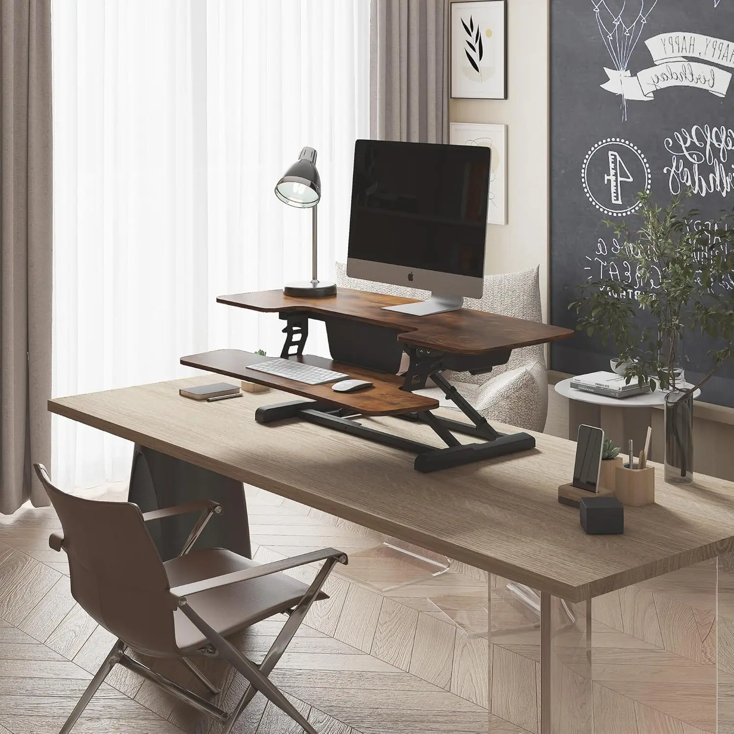 Electric Motorized Adjustable Standing Desk Converter 40 Height, Quick Release Keyboard Tray, Ergonomic Desk Riser for Office Us