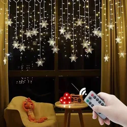 3.5M Christmas Light Led Snowflake Curtain Icicle Fairy String Lights Outdoor Garland Home Party Garden 2025 New Year Decoration