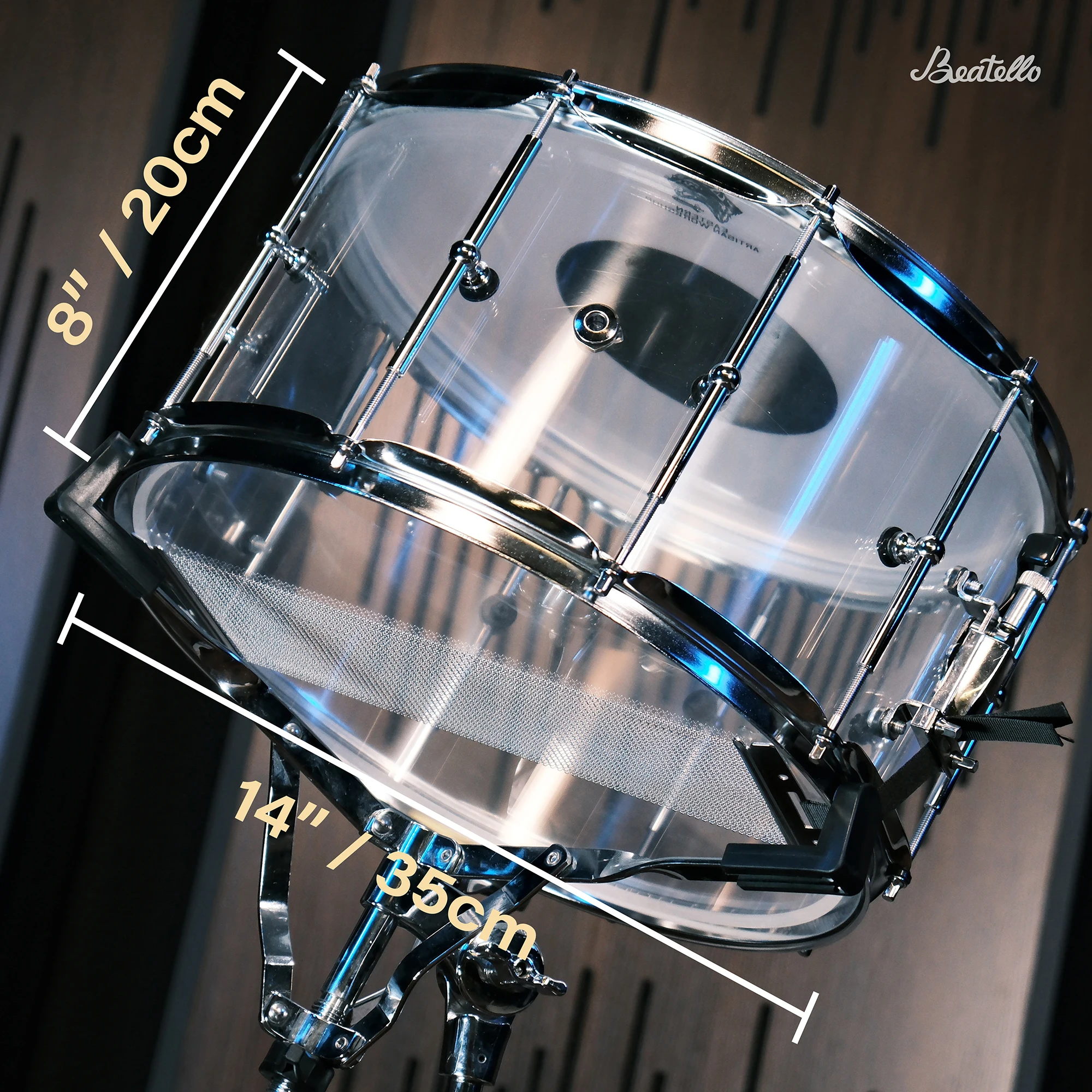 1408 Kristall-Acryl-Snare-Drum mit PVC-Trommelfellen - Kraftvoller Klang für Bühne, Studio & Live-Auftritte – Detail 3