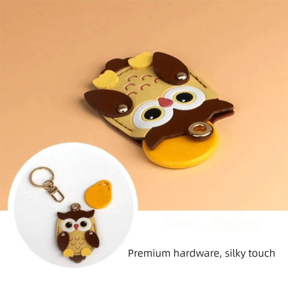 Cartoon Owl Charm Cartoon Owl Keychain Faux Leather PU Leather Card Holder Keychain Anti-scratch 2 in 1 Holder view 2