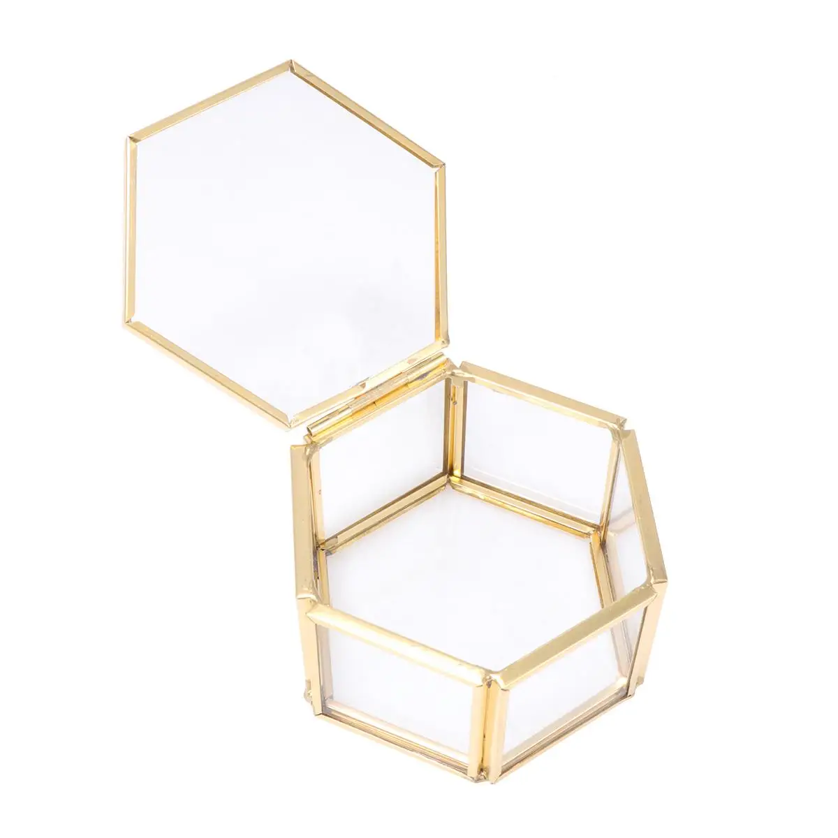 Hexagonal Jewel Box Mini Storage Box Minimalist Jewel Case Earring Case Jewelry Organizer for Women Girls Brass Gold