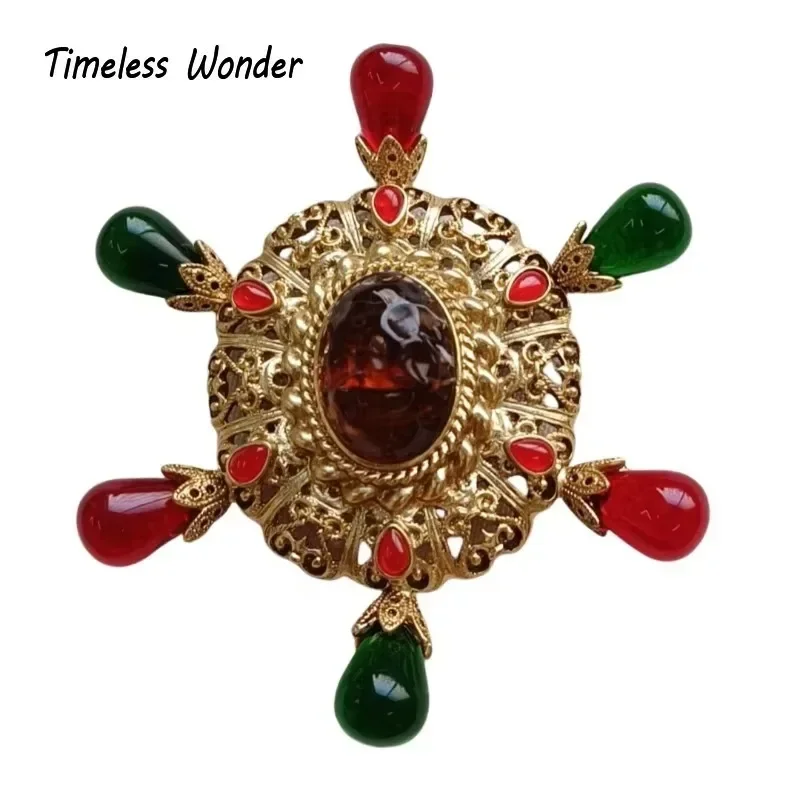 Timeless Wonder Fancy Geo Glass Floral Brooch Pins for Women Designer Jewelry Runway Rare Luxury Cute Gift Top Statement 4344