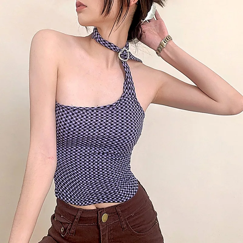 Karrram Grunge Halter Tops Irregular Bandage Tank Tops Harajuku Chic Sexy Slim Crop Tops Summer Korean Fashion Designer Clothes