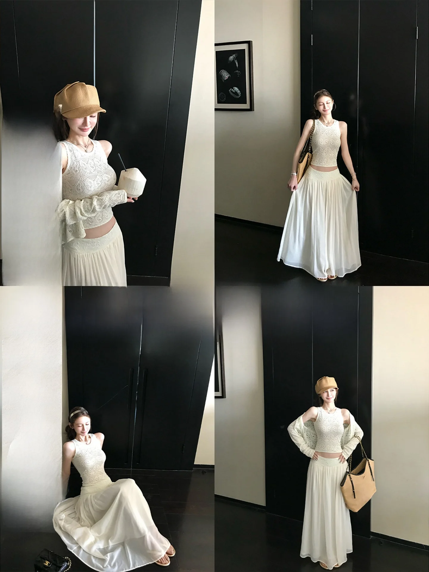 

Комплект из 9 предметов Skk Store Louvre Illusion: льняной шелковый жилет с вышивкой, ажурный кардиган, длинная юбка, женская модная одежда S...