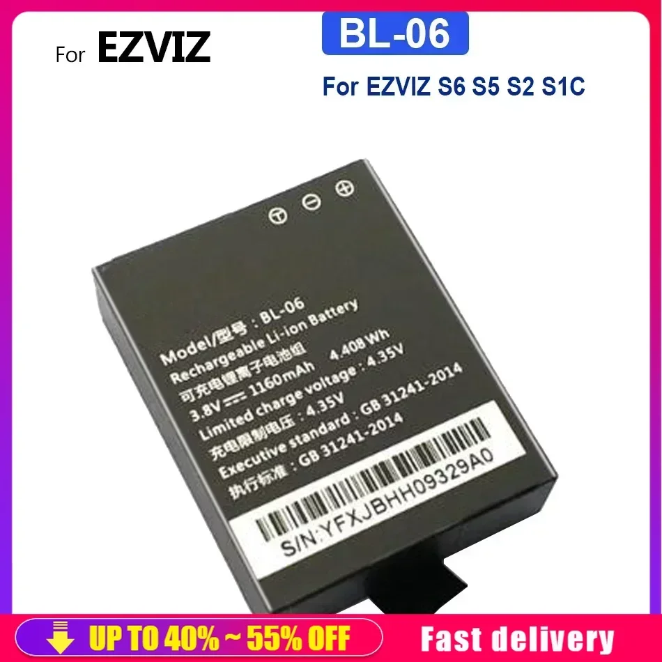 BL-06 Replacement Rechargeable Portable Battery For EZVIZ S6 S5 S2 S1C, 1160mAh Large Capacity Batteries Fast Shipping