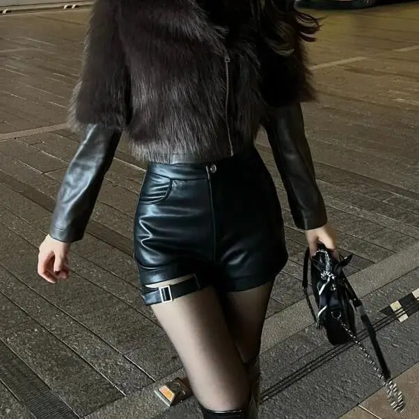 Sexy Zwart Pu Lederen Shorts 2025, Dames Herfst Winter Strakke Gothic Hoge Taille Shorts Street Fashion Y2K Hot Girl Outfit