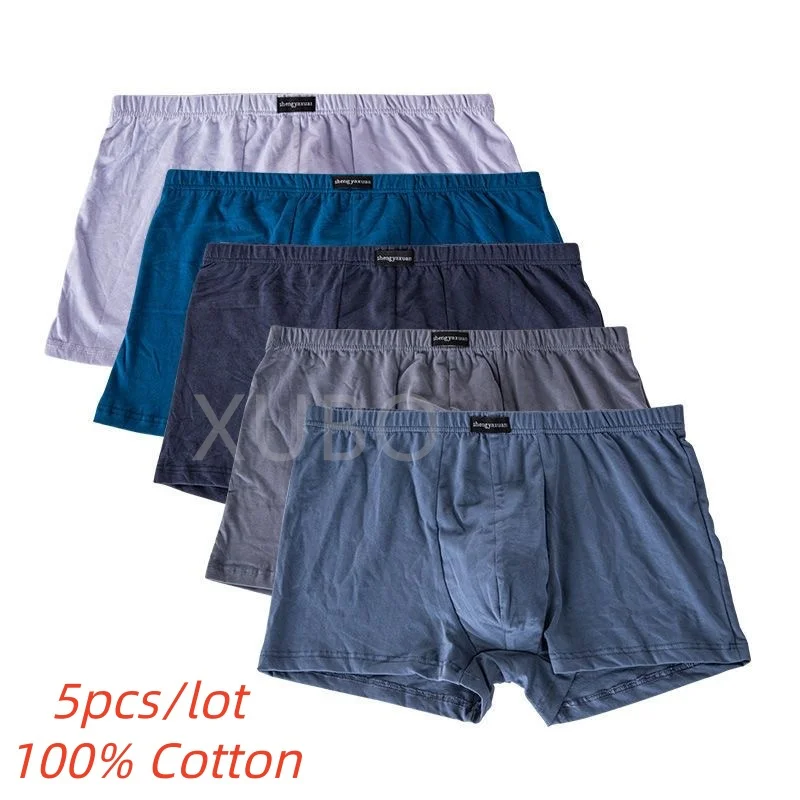 100% Pure Cotton Men's Boxer Briefs Middle-Rise Breathable Moisture-Wicking Loose Fit Plus Size Mens Underwear Trunks
