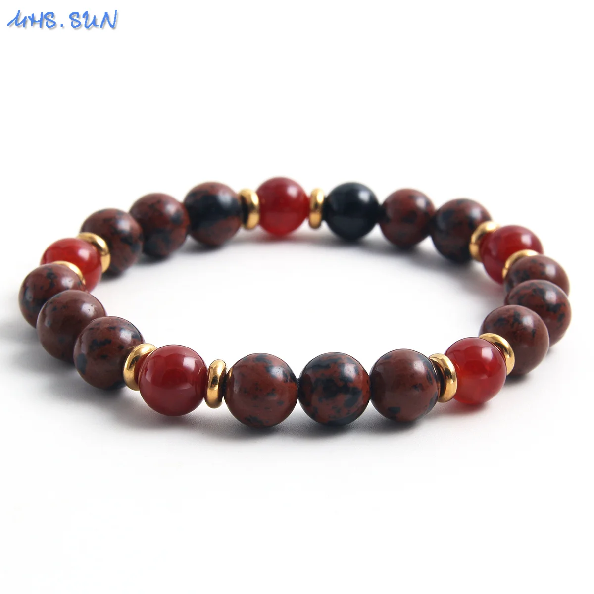 MHS.SUN Handmade Mixcolor Red Brown Healing Bracelet Steel Accessories Natural Stone 8MM Beads Women Men Elastic Jewelry 1PC