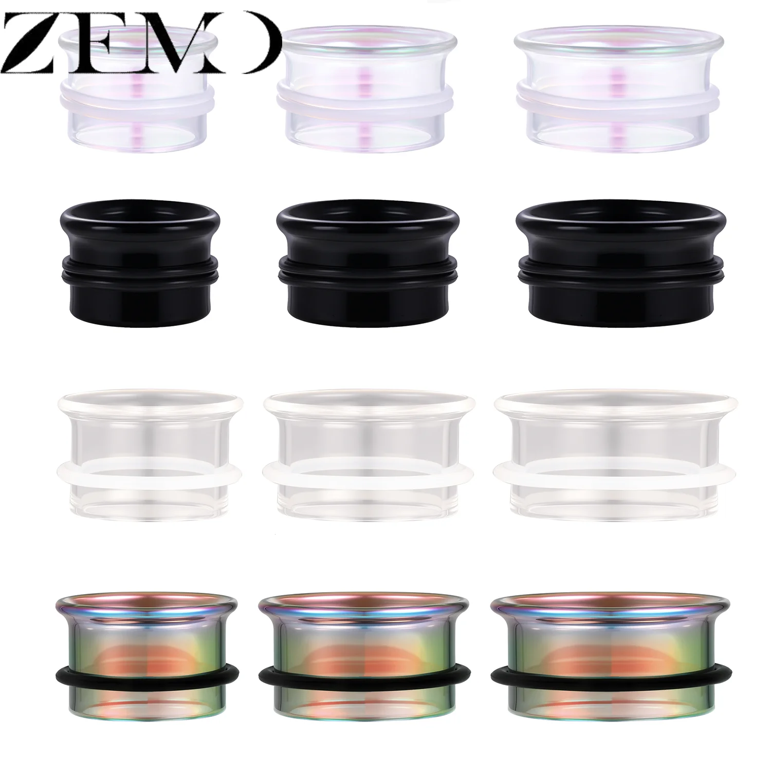 ZEMO 2 PCS Glass Ear Plug And Tunnel Women Men Colorful Ear Gauges Single Flare Flesh Stretcher Expander Piercing Jewelry 6-25MM
