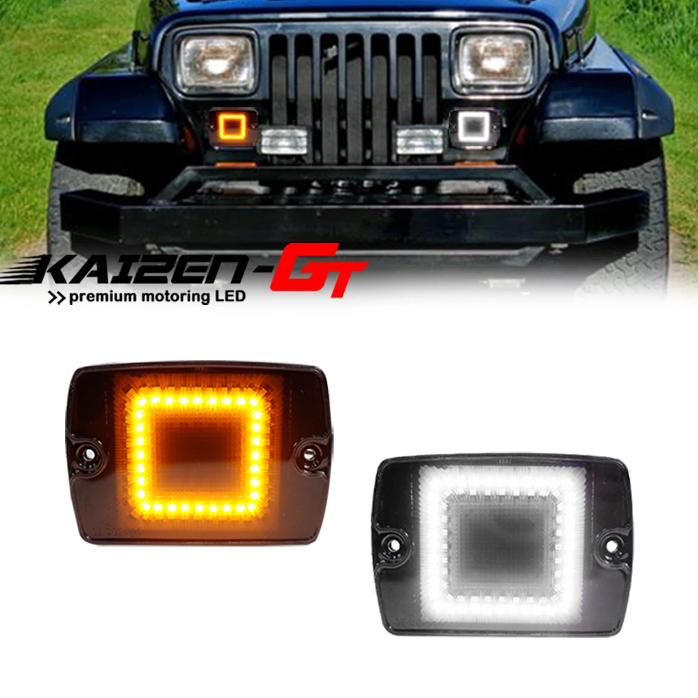 

Car White LED Front Bumper DRL Driving Lights Parking Lights & Amber Turn Signal Lights Assembly For Jeep Wrangler YJ 1987-1995