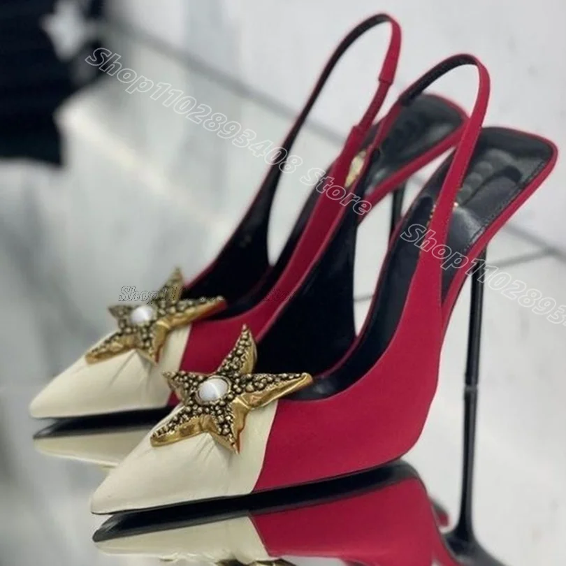 Red Star Decor Slingback Sandals Stiletto Pointed Toe Elastic Fashion Summer Party Design for Women Sandals Zapatos Para Mujere image 5