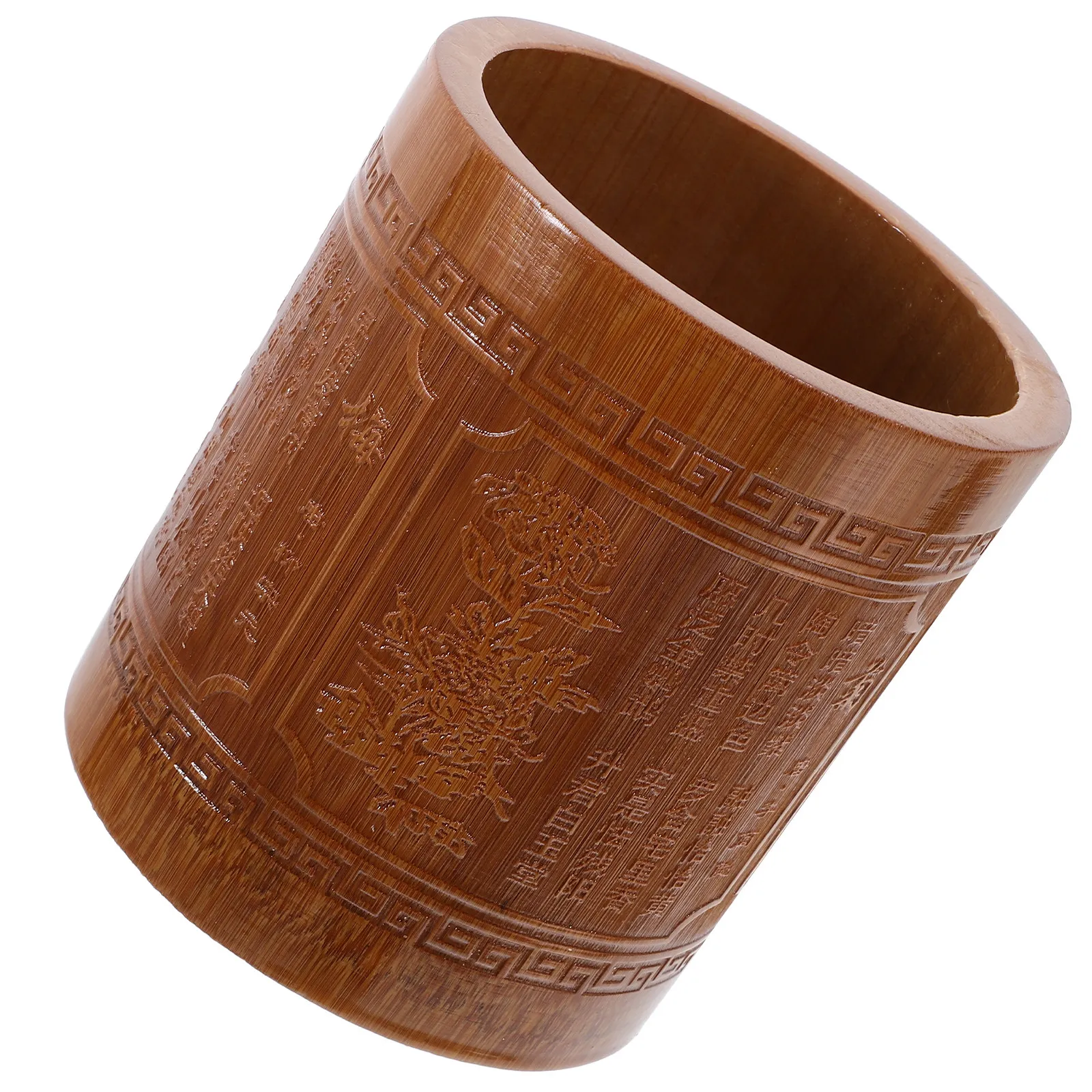 Vintage Bamboo Pen Holder Carving Brush Pen Storage Container Desktop Organizer Office School Stationery Storage Box Home Decor