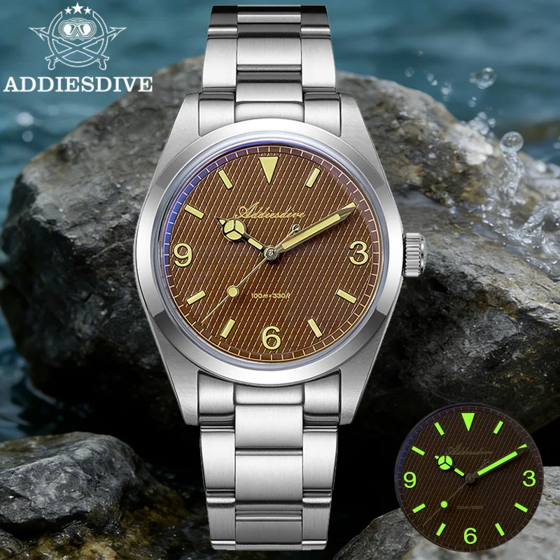 

ADDIESDIVE Men's Quartz Watch 36mm Bubble Glass 100m Waterproof Watches Luminous 316L Stainless Steel Retro Male Clock AD2096