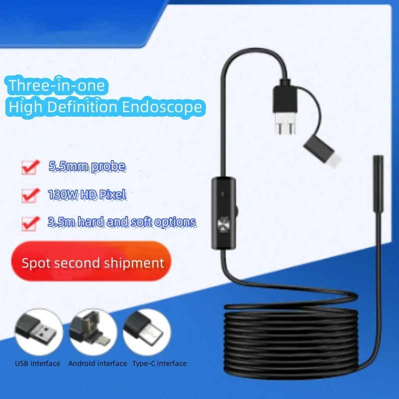 7mm endoscope, three in one high-definition endoscope, suitable for automotive pipeline and sewer inspection endoscope camera