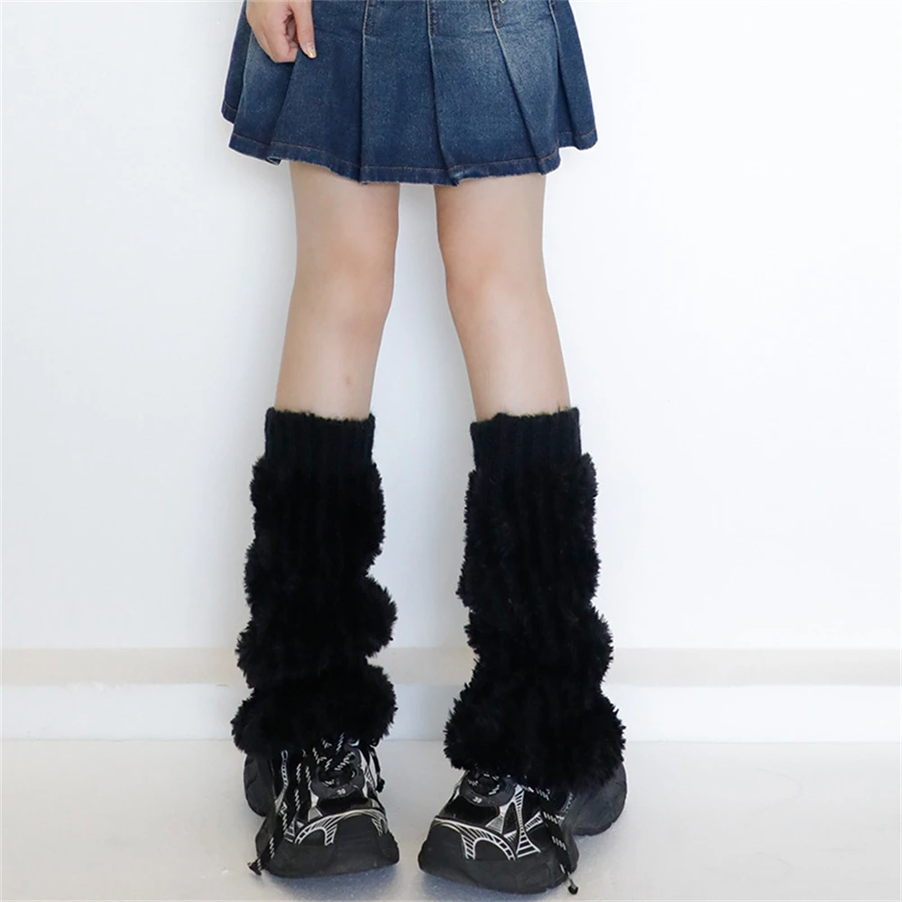 Autumn Winter Women's Knitted Plush Stitching Foot Covers All-match Y2K Subculture Hot Girls Leg Warmers Thick  Boots Pile Socks