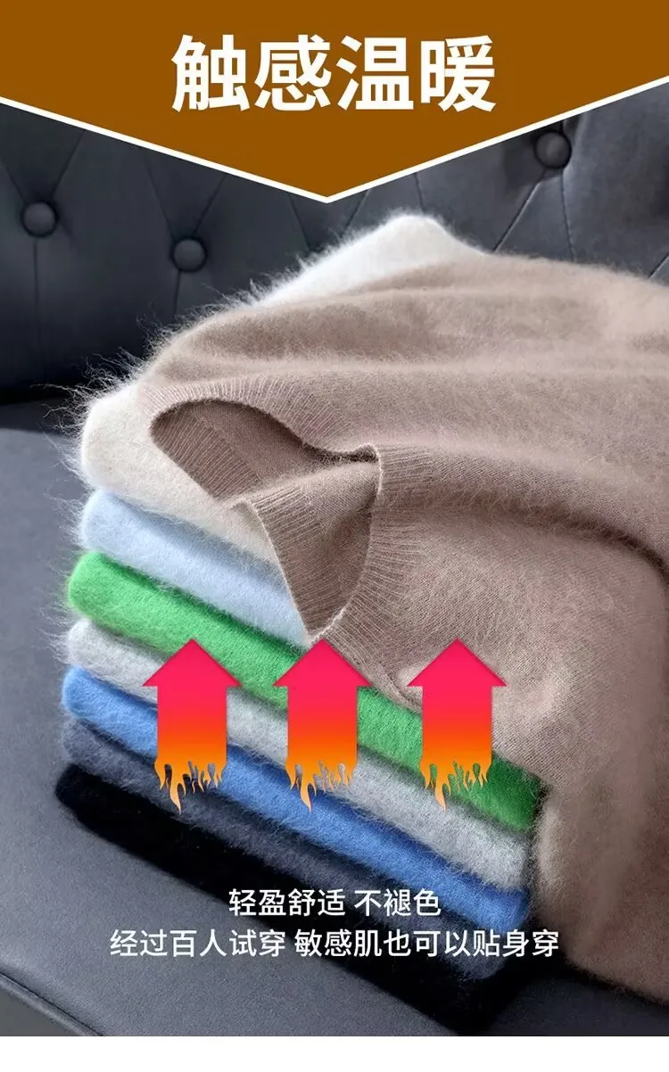 Herrenpullover, kurzärmelig, Sommer-Nerzstrickpullover, lockerer Rundhalsausschnitt, einfarbig, halbe Ärmel, einfaches T-Shirt, lässiges Oberteil – Detail 5
