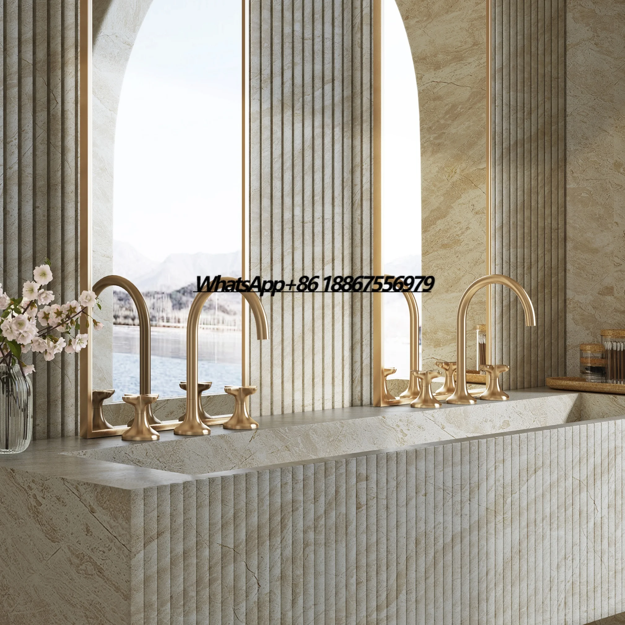 

Faucet Factory 3 Hole Basin Mixer Gold Brass Bathroom Faucet Deck Mounted Sink Faucet Bathroom
