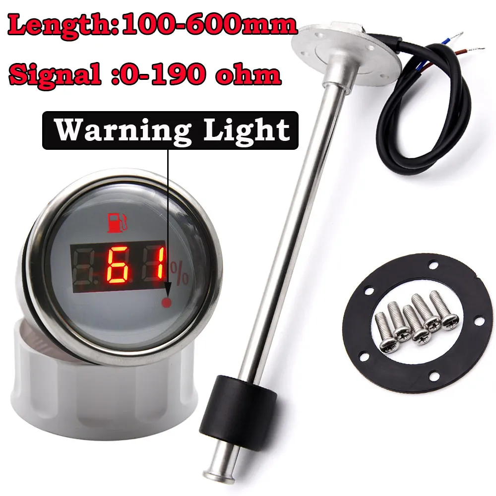 AD 52mm Car Boat Fuel Gauge with Warning Light for 0~190 ohm Fuel Level Sensor for Universal Boat Car Truck RV Instruments