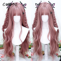 Dusty Pink Wigs for Women Long Burgundy Wavy Wigs with Bangs Cosplay Party Daily Wig Synthetic Fake Hair High Temperature Wig