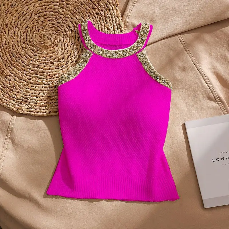 

Летние модные расклешенные однотонные футболки без рукавов с круглым вырезом, женская одежда, модные лоскутные узкие пуловеры