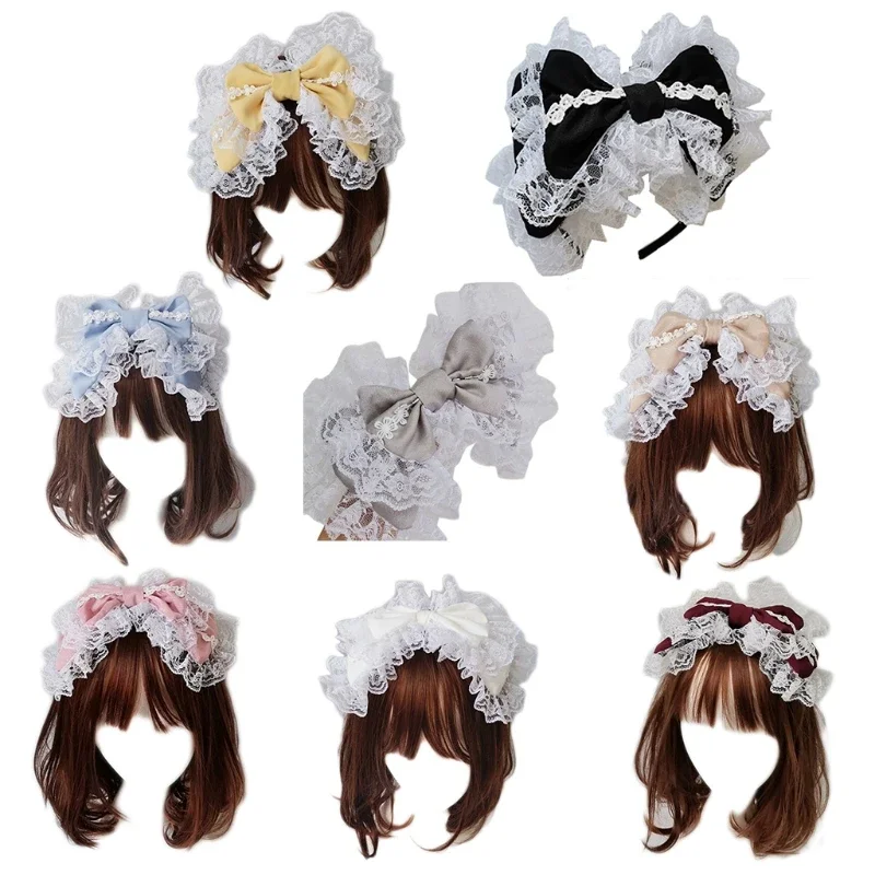 Tocado gótico Maid Lace Accesorios para cabello Cosplay Diadema con lazo