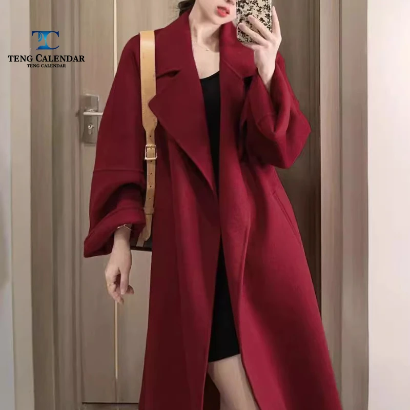 

Red Double-sided Cashmere Coat, High-end Woolen Woolen Coat, Women's 2025 Autumn and Winter New Style