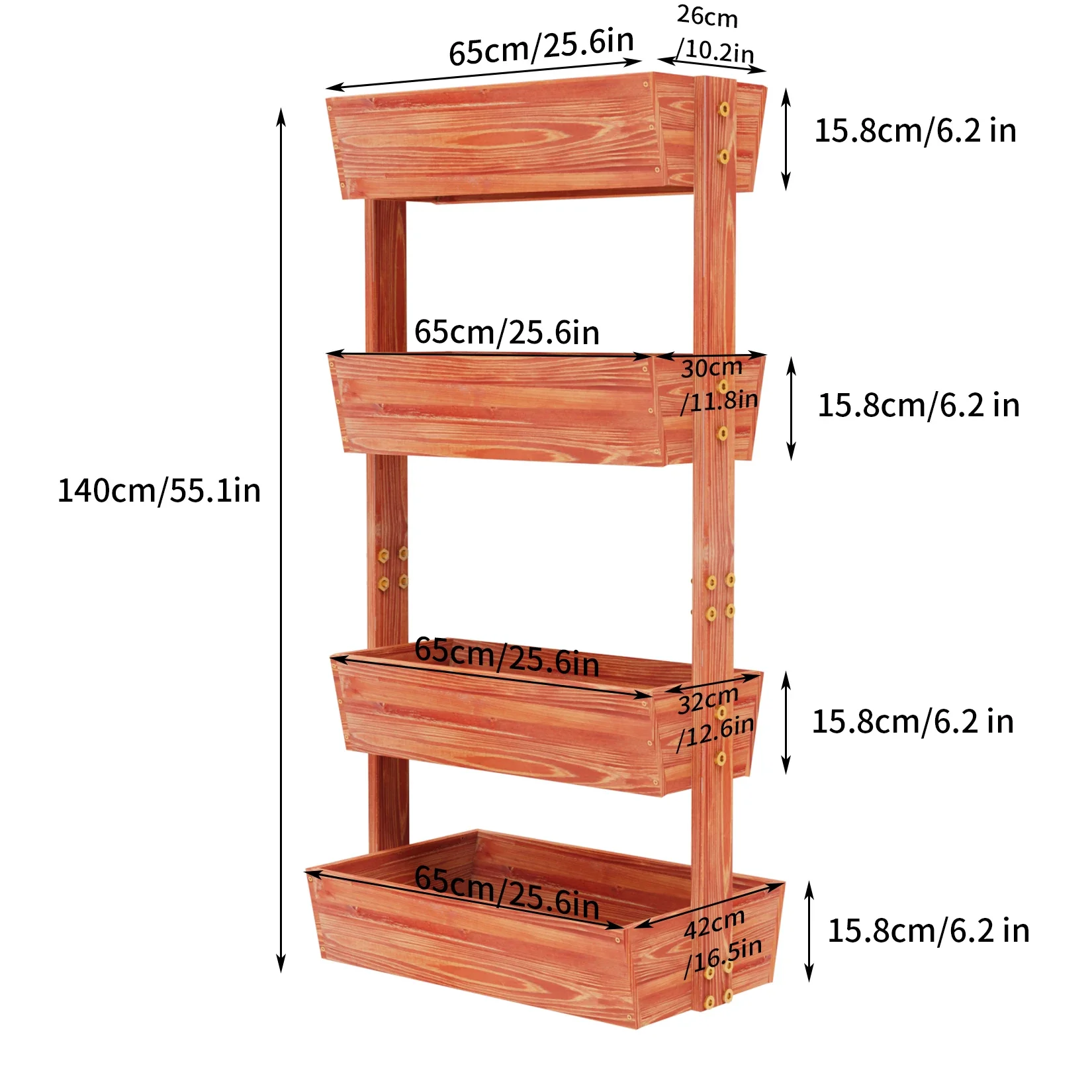 Cama de jardim levantada extra grande, Engrossar madeira maciça, Caixa de plantador vertical elevada, Recipiente removível, 4 níveis