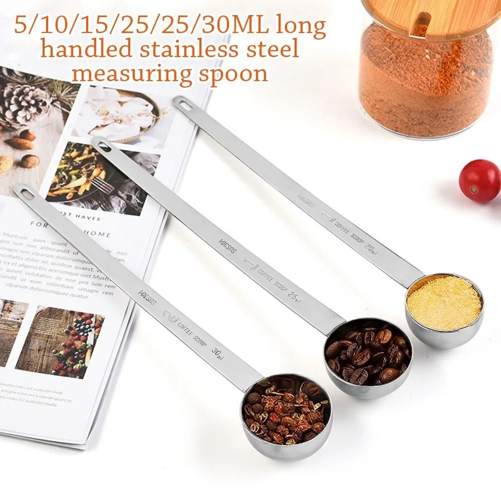 Edelstahl Kaffee Scoop 5/10/15/20/25/30ML Langen Griff Messen esslöffel Verdicken Kaffee Messlöffel Küche Gadget