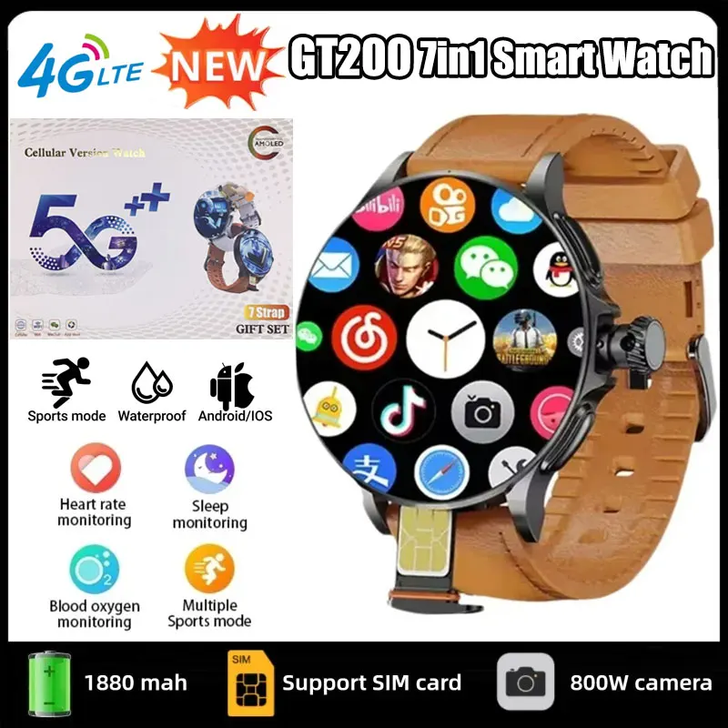 

GT200 5G Android Smartwatch for Men: 1.95" AMOLED Display, Rotary Camera, GPS, 256GB Storage