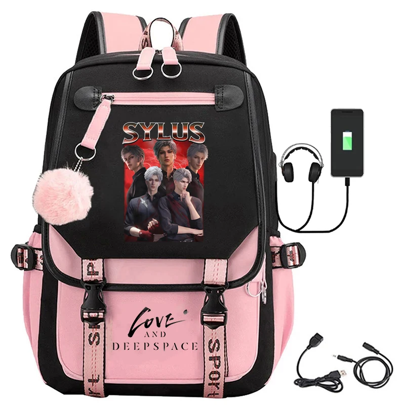 

Love and Deepspace Sylus Print High Capacity College Backpack Trendy Women Usb Laptop Daypack Girls School Bags Travel Book Bags