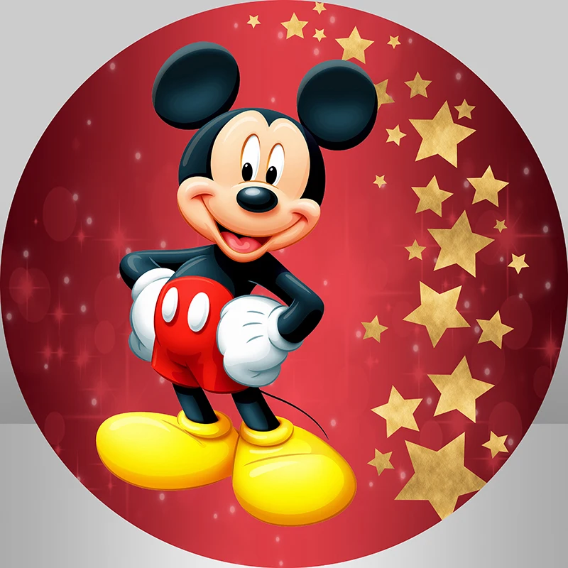 Red Mickey Mouse Round Circle Background For Photography Boys Cartoon Birthday Party Circle Backdrop Table Banner Cylinder Cover